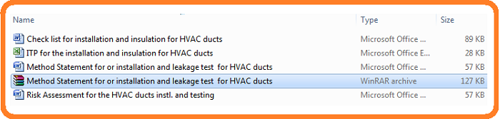 Method Statement for or installation and leakage test for HVAC ducts