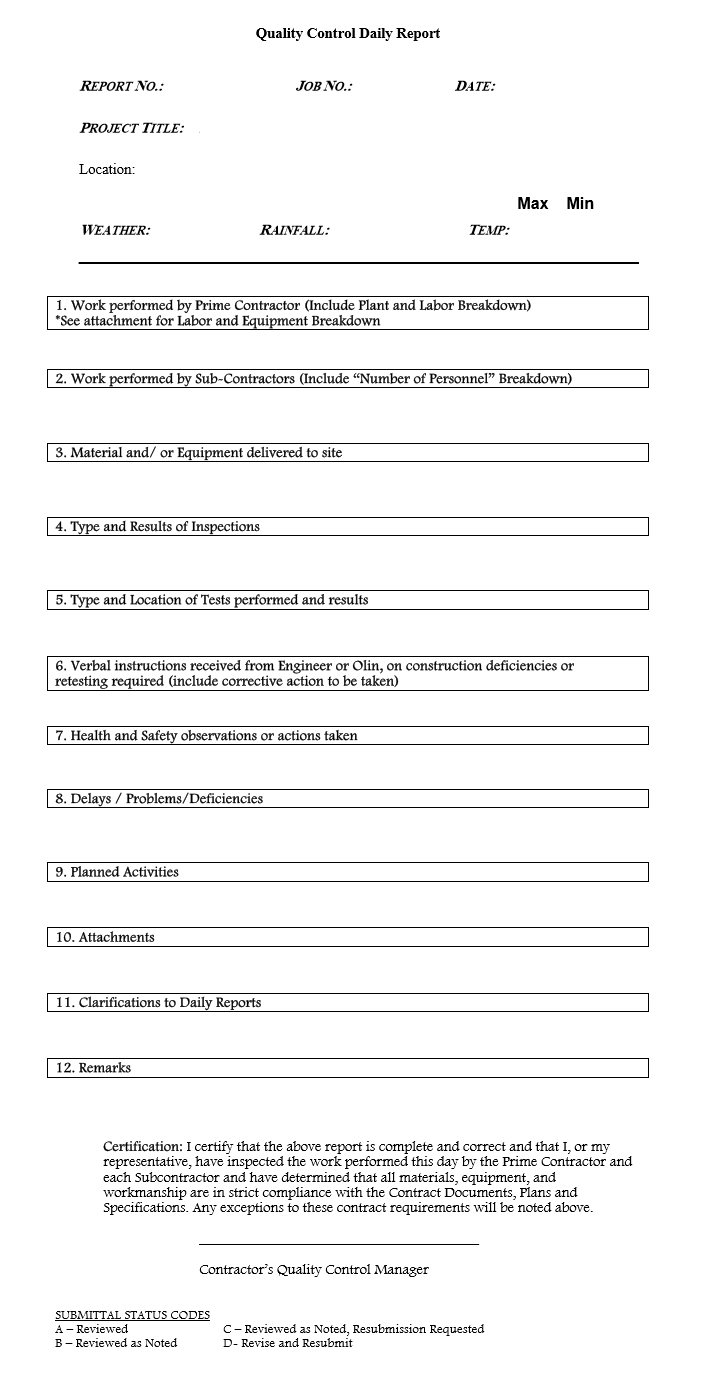 project quality control daily report format