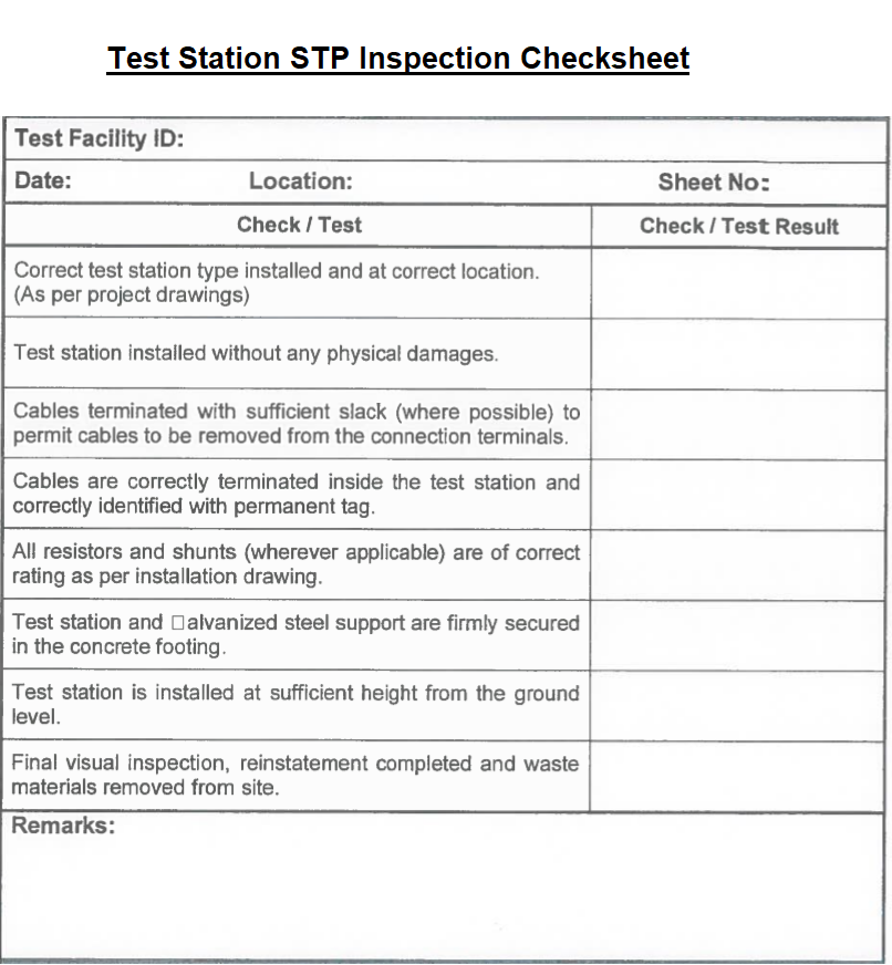 test station stp inspection checksheet