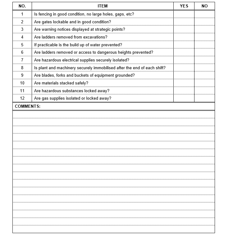 Children on Construction Sites Checklist