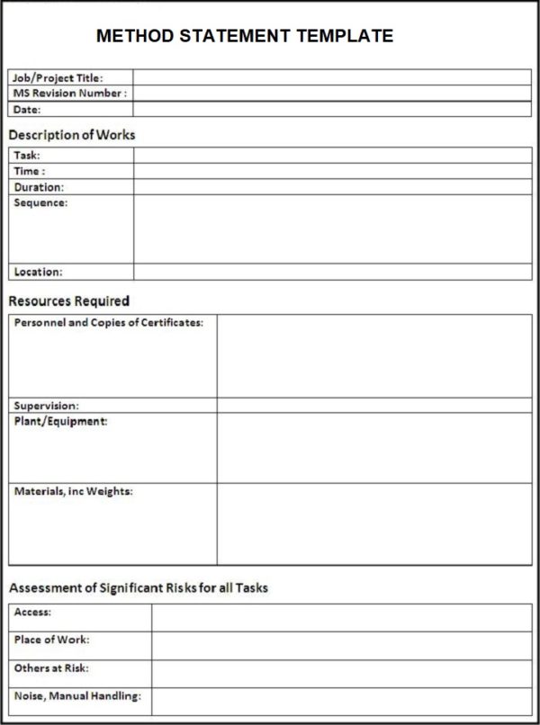 Method Statement Template – Download Method Statement Example – Method ...