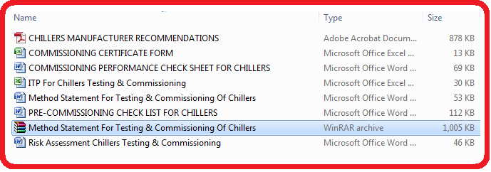 Method Statement For Testing & Commissioning Of Chillers