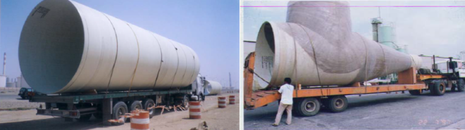 strapping the GRP pipes on trucks