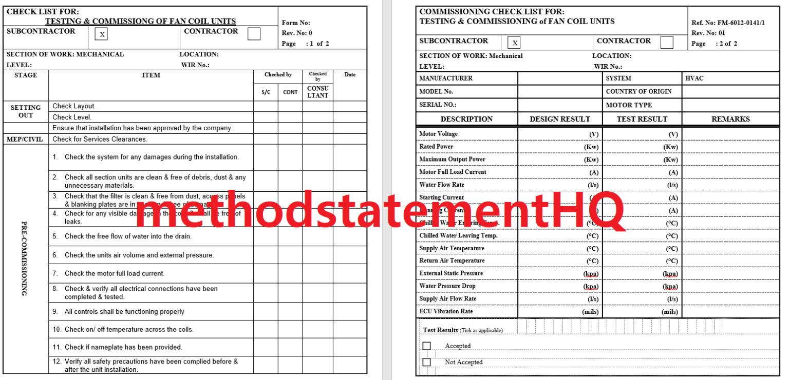 Split Unit Testing and Commissioning Method Statement – Method Statement HQ